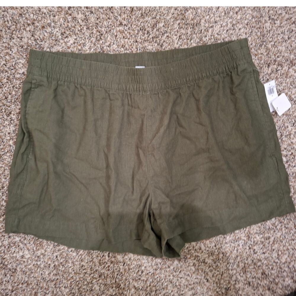 Old Navy Shorts Linen Blend Elastic Waistband Olive Green XL NWT